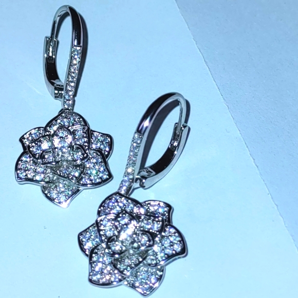 Rose Flower CZ Earrings - Picture 7 of 14